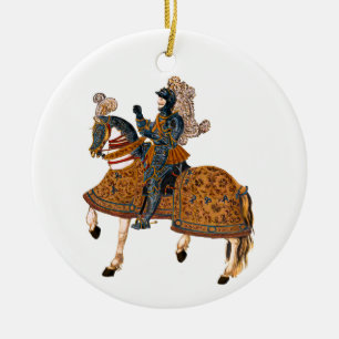 Mittelalterlicher Ritter im Rüstzeug auf Pferd Keramik Ornament