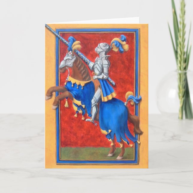 Mittelalterlicher Ritter-turnierende Gruß-Karte Karte (Vorderseite)