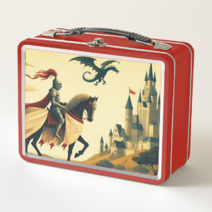 mittelalterlicher Ritter/Wyvern/Burg Fantasy Metall Brotdose