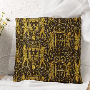 Mittelalterlicher Teppich Gold und Schwarz Kissen
