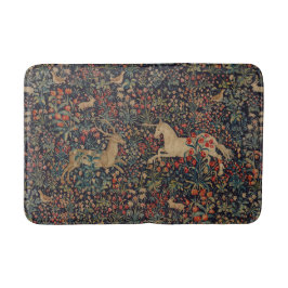 Mittelalterlicher Unicorn Mitternacht Blumengarten Badematte