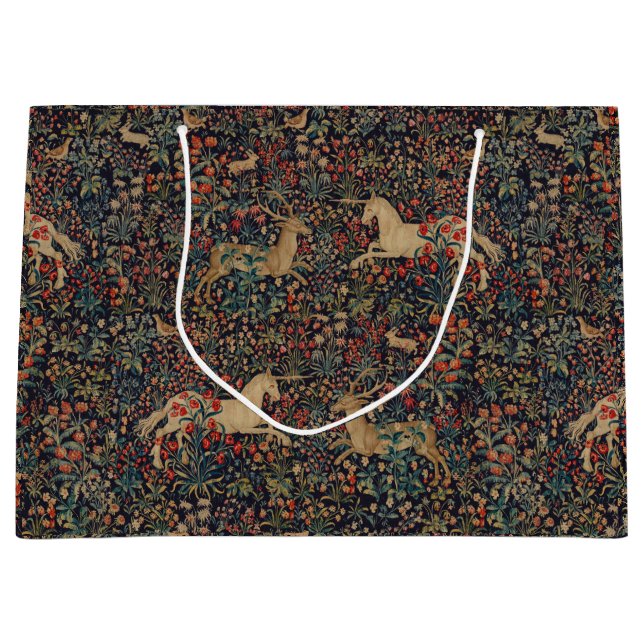 Mittelalterlicher Unicorn Mitternacht Blumengarten Große Geschenktüte (Vorderseite)