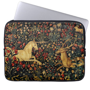 Mittelalterlicher Unicorn Mitternacht Blumengarten Laptopschutzhülle