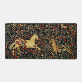 Mittelalterlicher Unicorn Mitternacht Blumengarten Schreibtischunterlage
