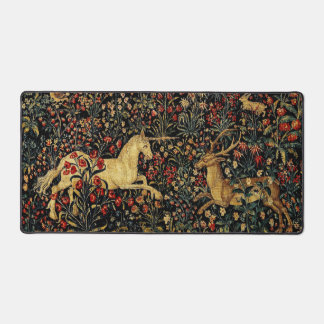 Mittelalterlicher Unicorn Mitternacht Blumengarten Schreibtischunterlage