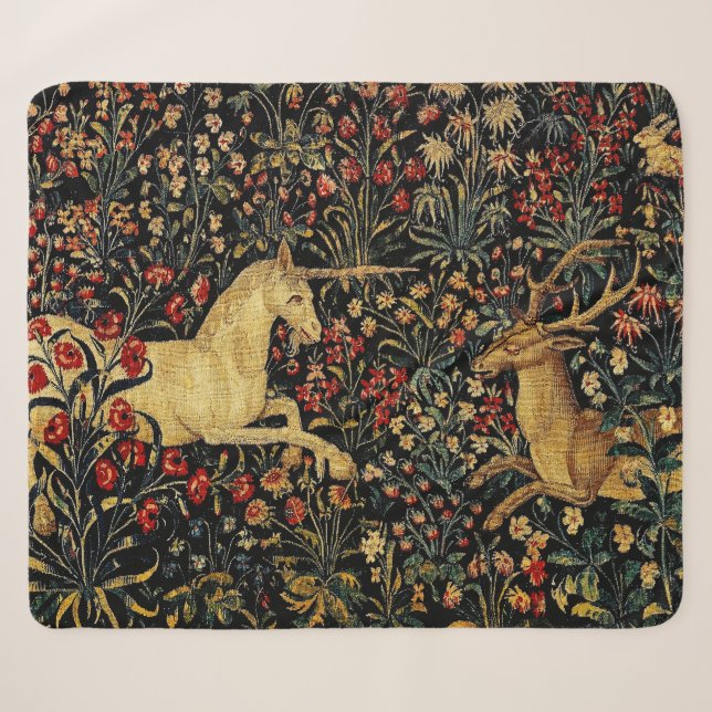 Mittelalterlicher Unicorn Mitternacht Blumengarten Sherpadecke (Vorderseite (Horizontal))