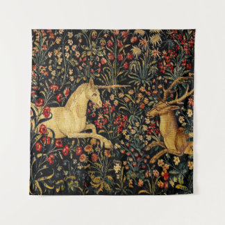 Mittelalterlicher Unicorn Mitternacht Blumengarten Wandteppich