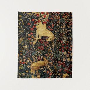 Mittelalterlicher Unicorn Mitternacht Blumengarten Wandteppich