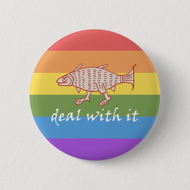 Mittelalterlicher Walfang auf Regenbogenstreifen S Button (Vorderseite)