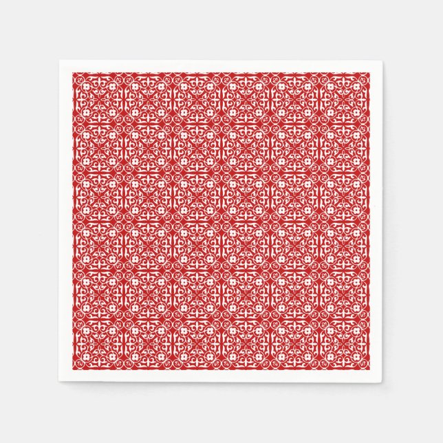 Mittelalterliches Damasmuster, rot-weiß Serviette (Vorderseite)
