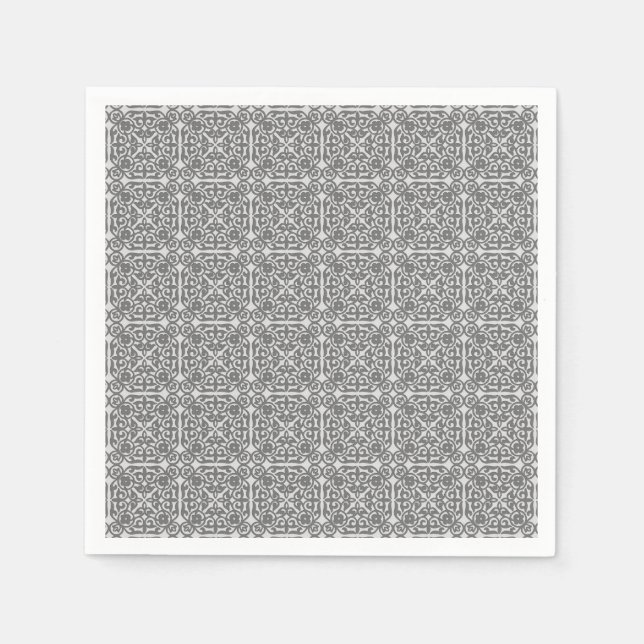 Mittelalterliches Damasmuster, silbergrau Serviette (Vorderseite)
