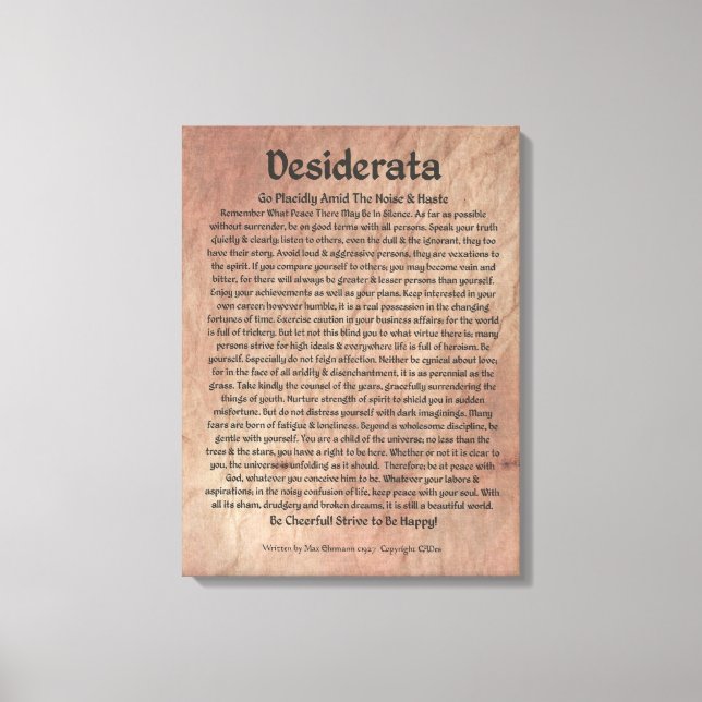 Mittelalterliches DESIDERATA-Poster Max Ehrmann-Ma Leinwanddruck (Vorderseite)
