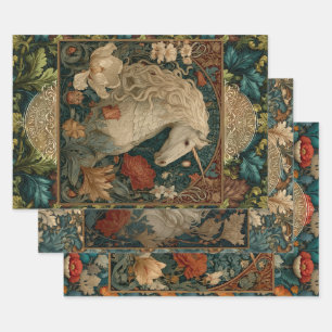 Mittelalterliches Einhorn Viktorianisch Art Nouvea Geschenkpapier Set