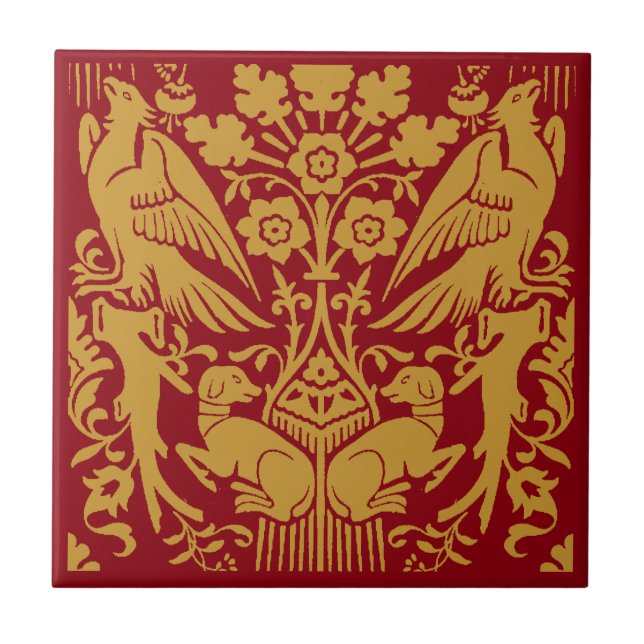 Mittelalterliches Falke-und-Jagdhund-Muster Fliese (Vorderseite)