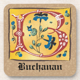Mittelalterliches florales Leuchtschreiben B Monog Getränkeuntersetzer