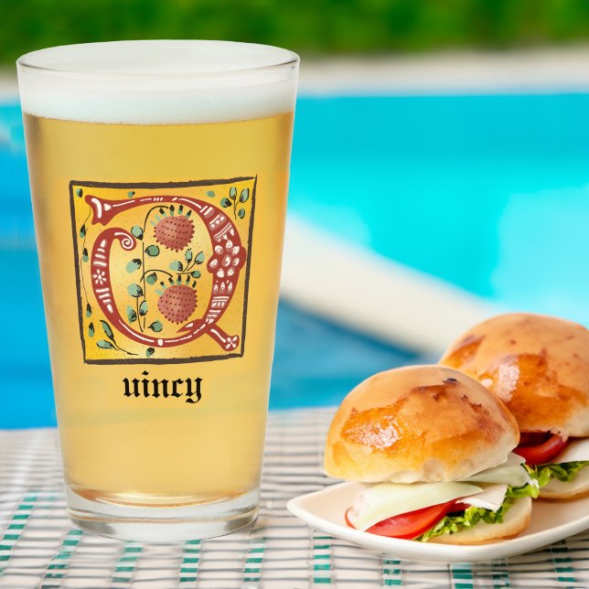 Mittelalterliches florales Leuchtschreiben Q Monog Glas (Von Creator hochgeladen)