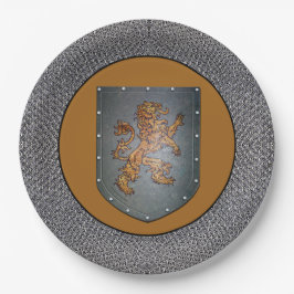 Mittelalterliches Goldlöwe-Grau Chainmail Pappteller