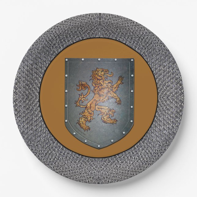 Mittelalterliches Goldlöwe-Grau Chainmail Pappteller (Vorderseite)