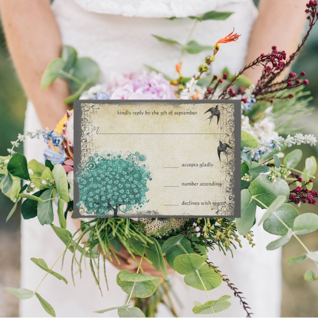 Mittelalterliches Grünes Herz Leaf Tree Love RSVP Karte (Von Creator hochgeladen)