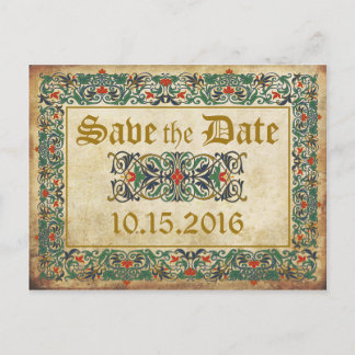Mittelalterliches Manuskript Save the Date Ankündigungspostkarte