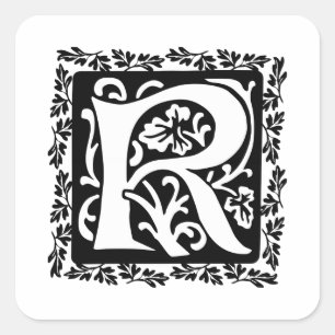 Mittelalterliches Monogramm des Buchstabe-R Quadratischer Aufkleber