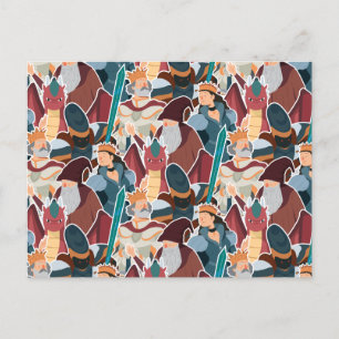 Mittelalterliches Muster Ritter & Drachen Cute Som Postkarte