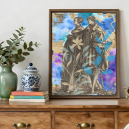 Mittelalterliches Paar Decoupage-Seidenpapier mit  Seidenpapier