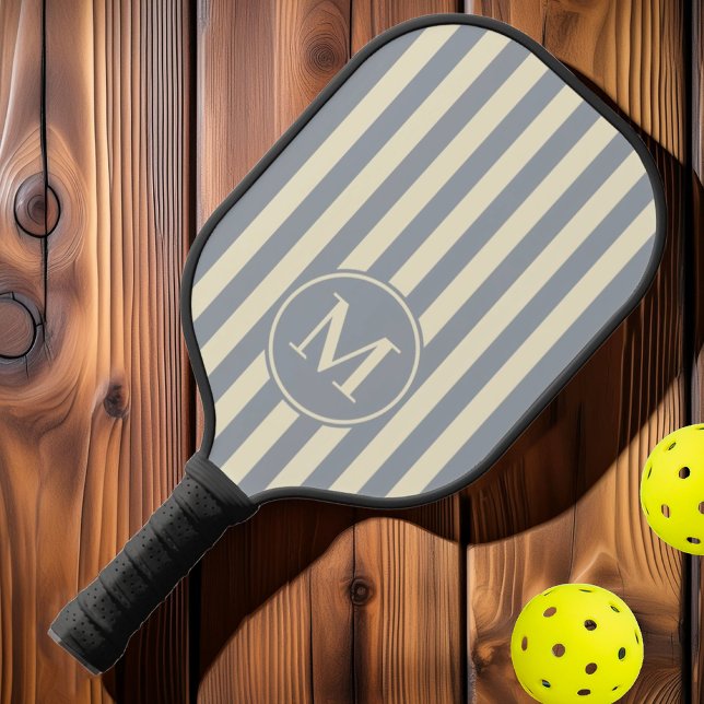 Mittelalterliches Polo Striping Dove Gray Monogram Pickleball Schläger (Von Creator hochgeladen)