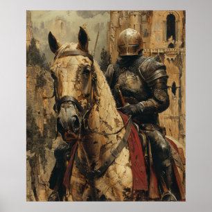 Mittelalterliches Ritterreiten - Horse Illustratio Poster