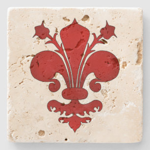 Mittelalterliches rotes Liliensymbol Steinuntersetzer