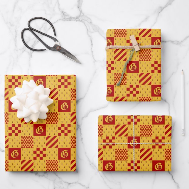 Mittelalterliches Rotgelbvair Ermine Heraldisches  Geschenkpapier Set (Vorderseite)