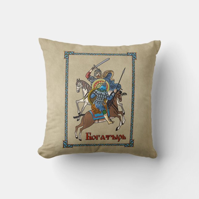Mittelalterliches Russisches Bogatyr Kissen (Vorderseite)