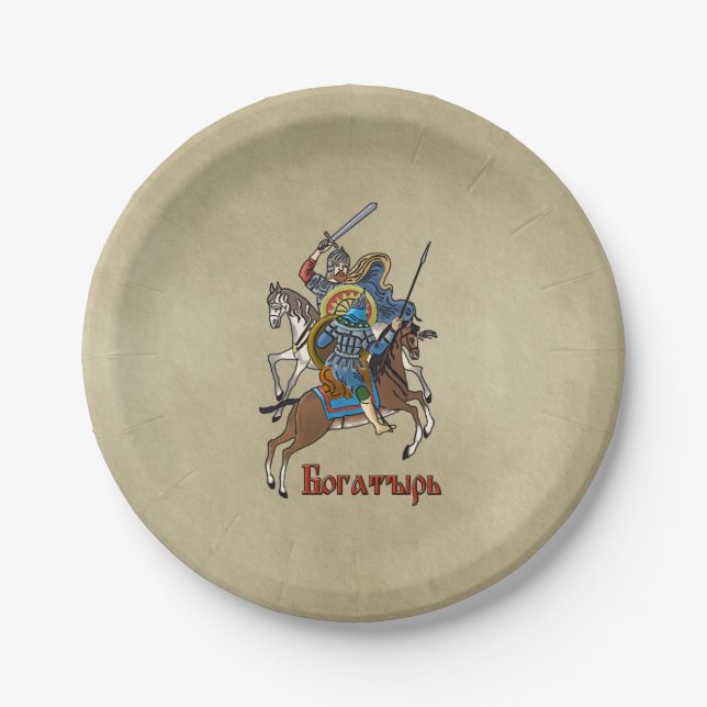 Mittelalterliches Russisches Bogatyr Pappteller (Vorderseite)