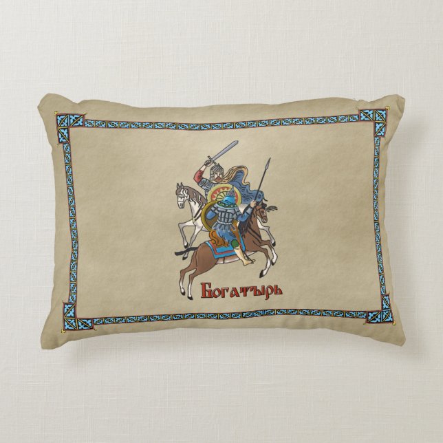 Mittelalterliches Russisches Bogatyr Zierkissen (Vorderseite)