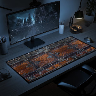 Mittelalterliches Rustikales Leder und eiserner Sc Schreibtischunterlage