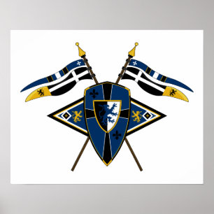 Mittelalterliches Schild und Flaggen-Plakat