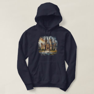 Mittelalterliches Schloss bei Sonnenuntergang mit  Hoodie