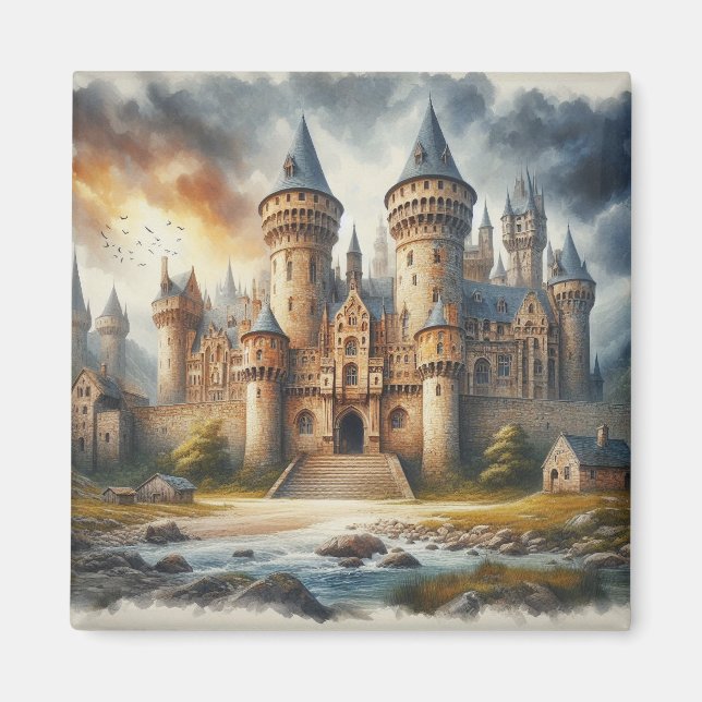 Mittelalterliches Schloss bei Sonnenuntergang mit  Magnet (Vorne)