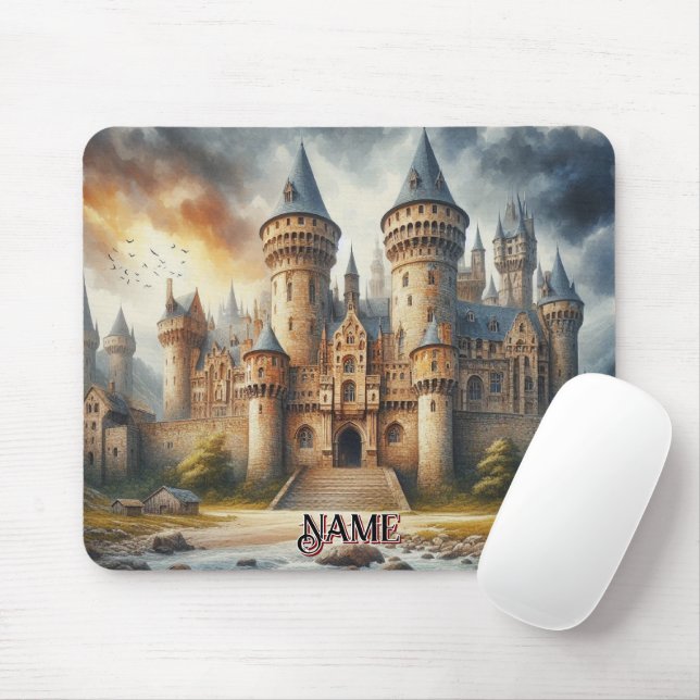 Mittelalterliches Schloss bei Sonnenuntergang mit  Mousepad (Mit Mouse)