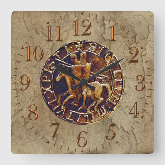 Mittelalterliches Siegel der Tempelritter Quadratische Wanduhr (Vorderseite)