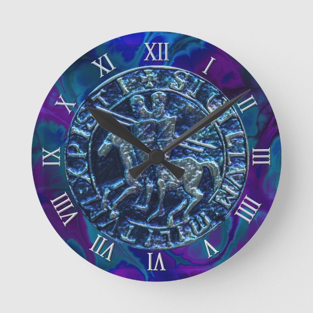 Mittelalterliches Siegel der Tempelritter Runde Wanduhr (Vorderseite)