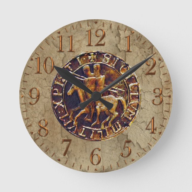 Mittelalterliches Siegel der Tempelritter Runde Wanduhr (Vorderseite)
