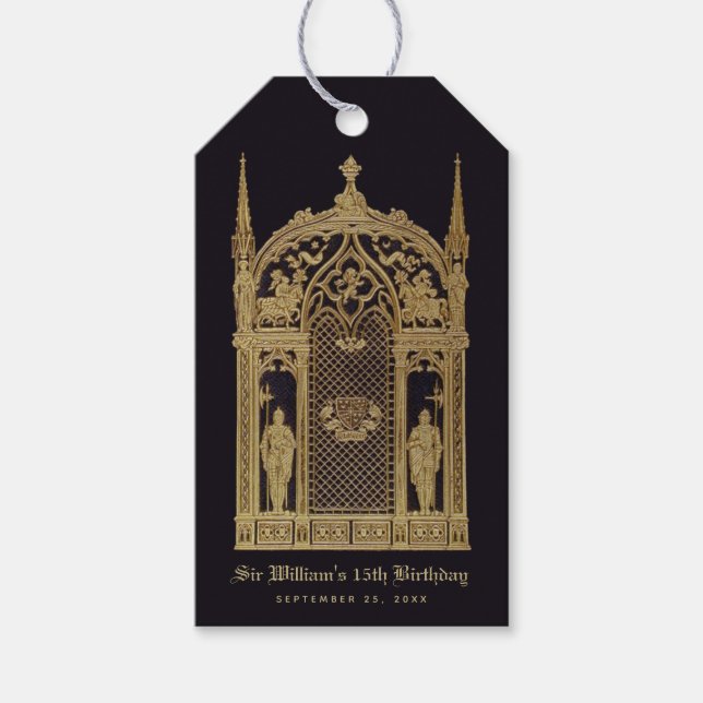 Mittelalterliches Thema Geburtstag Black Gold Goth Geschenkanhänger (Vorderseite)