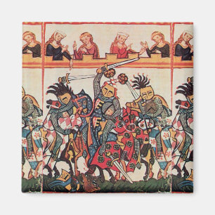 MITTELALTERLICHES TURNIER, KÄMPFENDE RITTER UND MAGNET