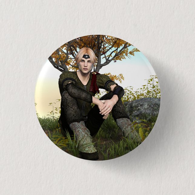 Mittelalterliches Waldprinz-Fantasieporträt Button (Vorderseite)