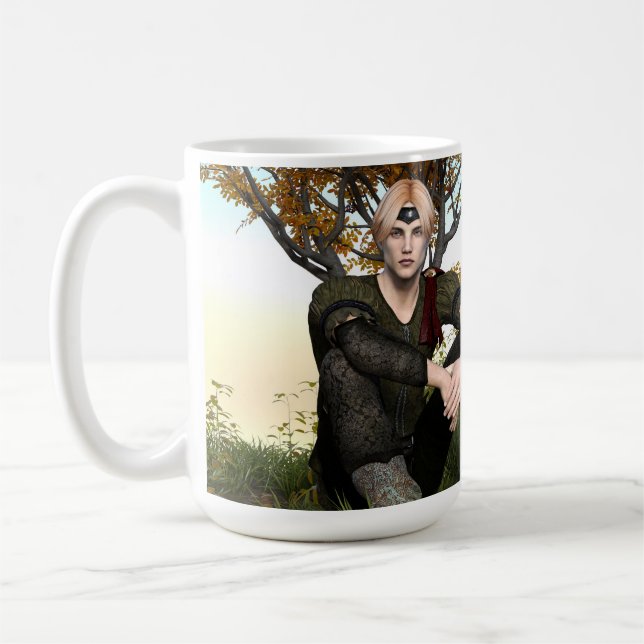 Mittelalterliches Waldprinz-Fantasieporträt Kaffeetasse (Links)