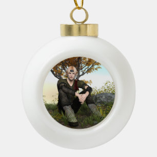 Mittelalterliches Waldprinz-Fantasieporträt Keramik Kugel-Ornament