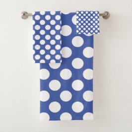 Mittelblau: Grosses weißes Polka Dot Muster Badhandtuch Set