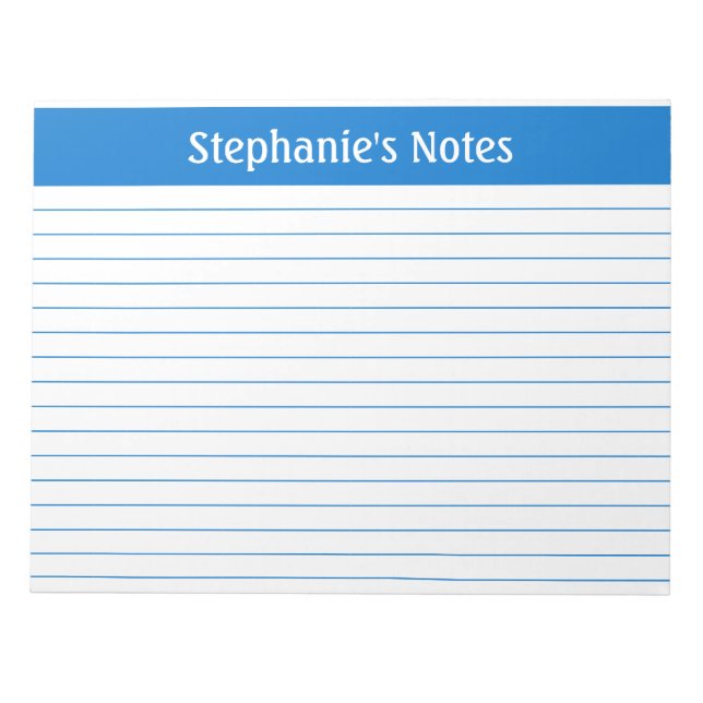 Mittelblau Lined 11 x 8,5 Landschaft Personalisier Notizblock (Vorderseite)