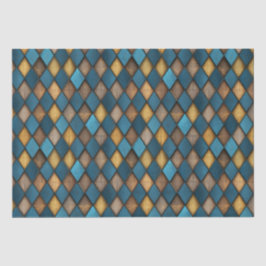 MITTELBLAUE HARLEQUIN HOLZMETALLDEKOUPATION SEIDENPAPIER
